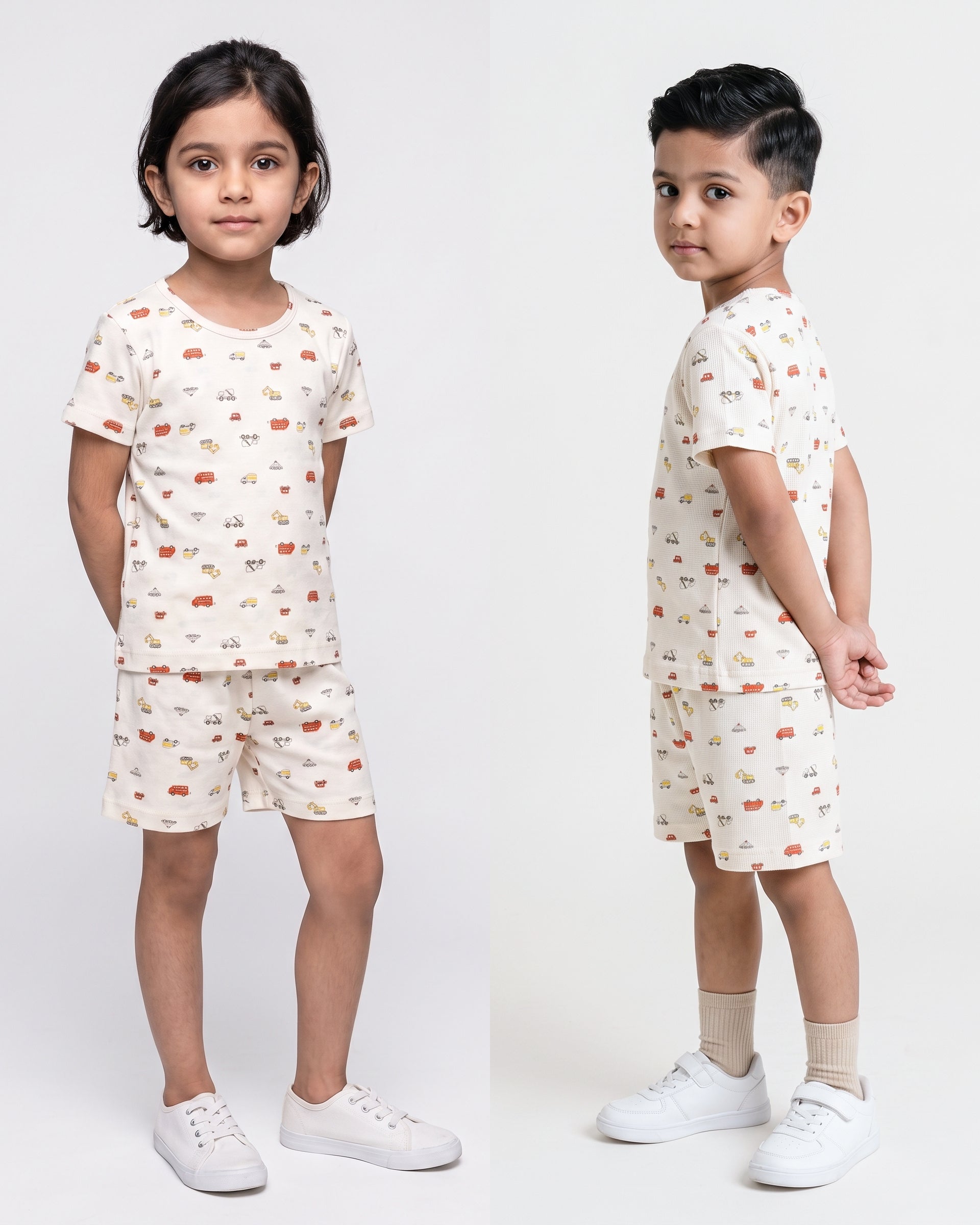 Lightweight CO-ORD set- Half Sleeve T-shirt and Short - Cream vehicle