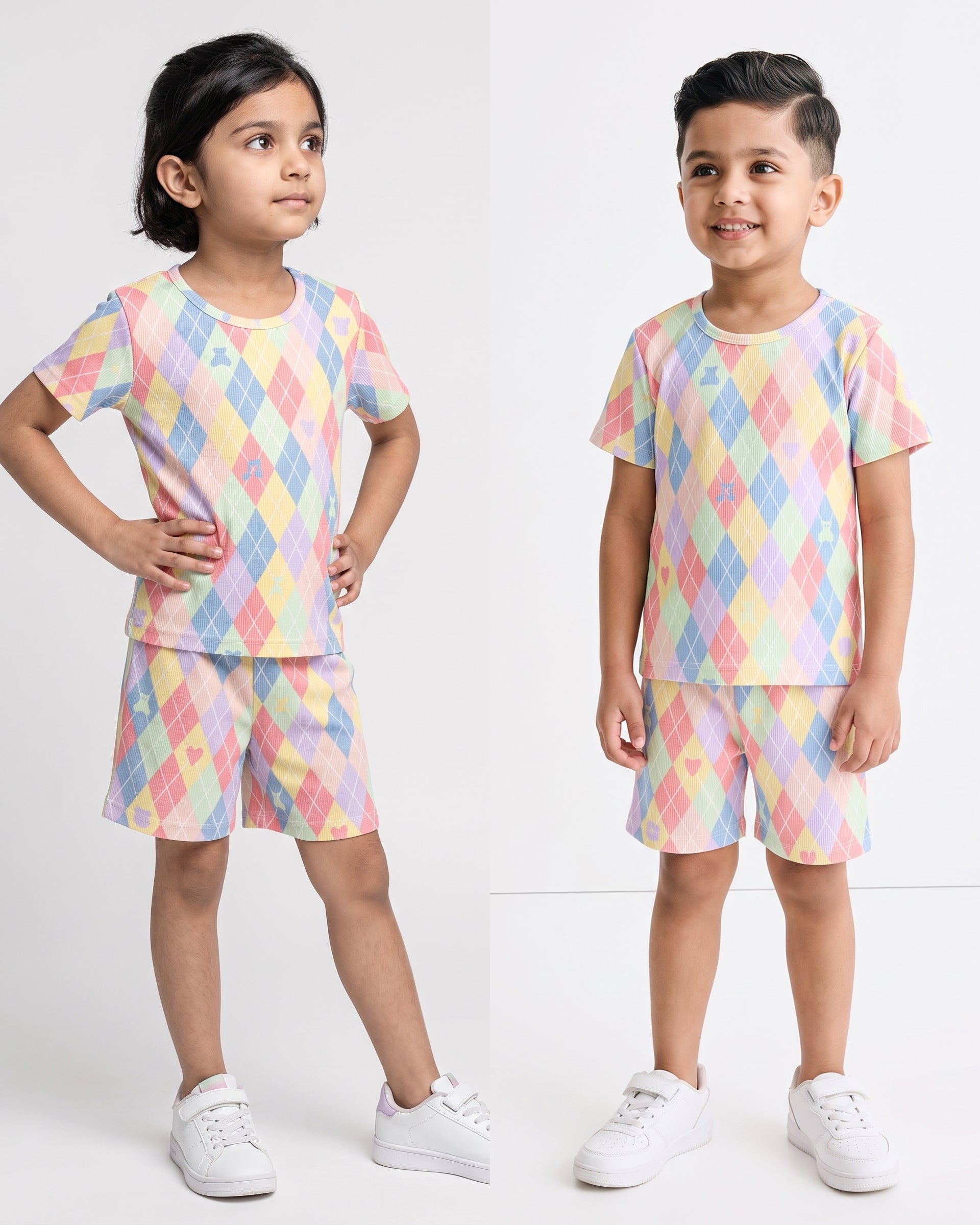 CO-ORD set- Half Sleeve T-shirt and Short - Multicolor Pastel
