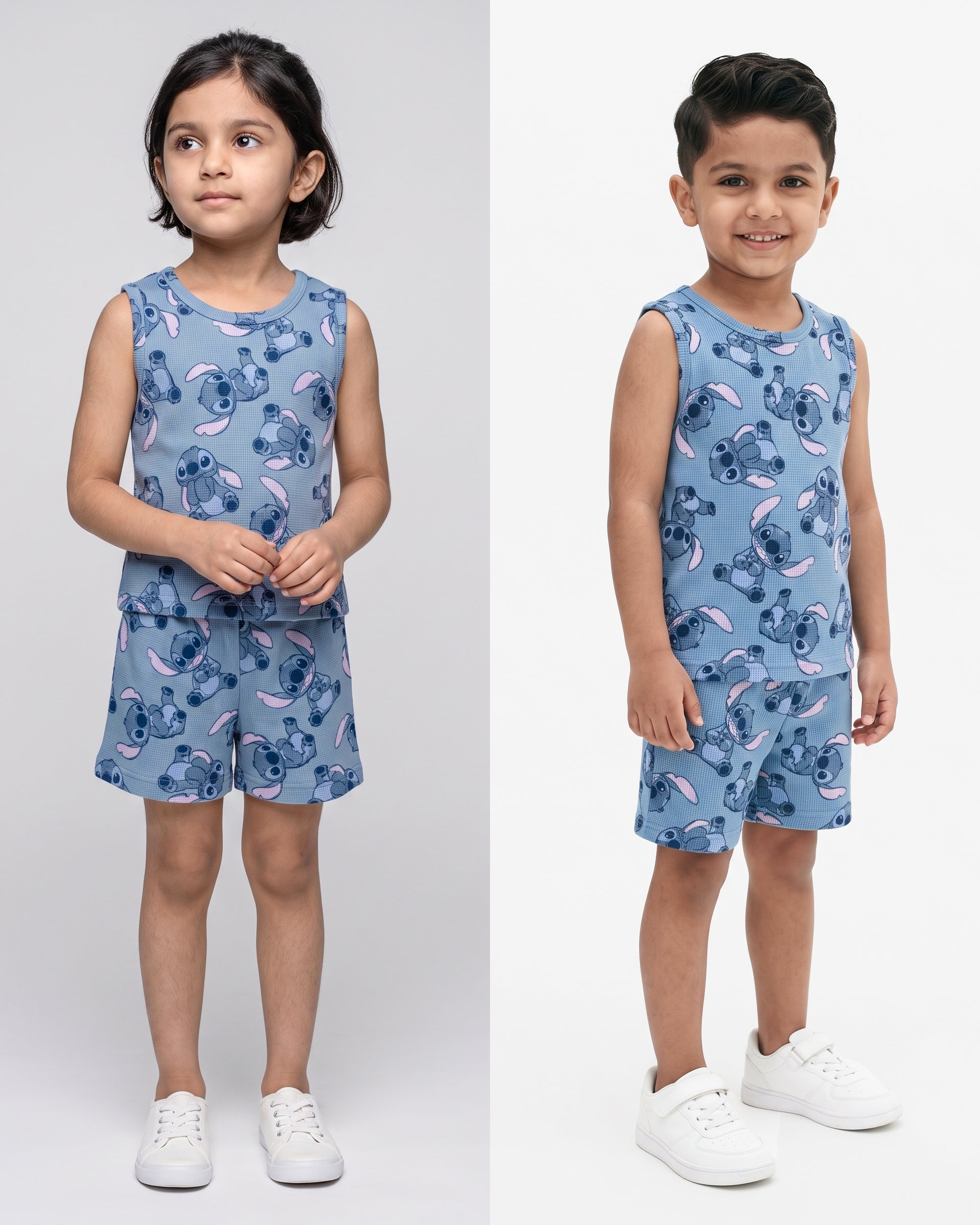 CO-ORD set- Sleeveless T-shirt and Short - Blue Stitch