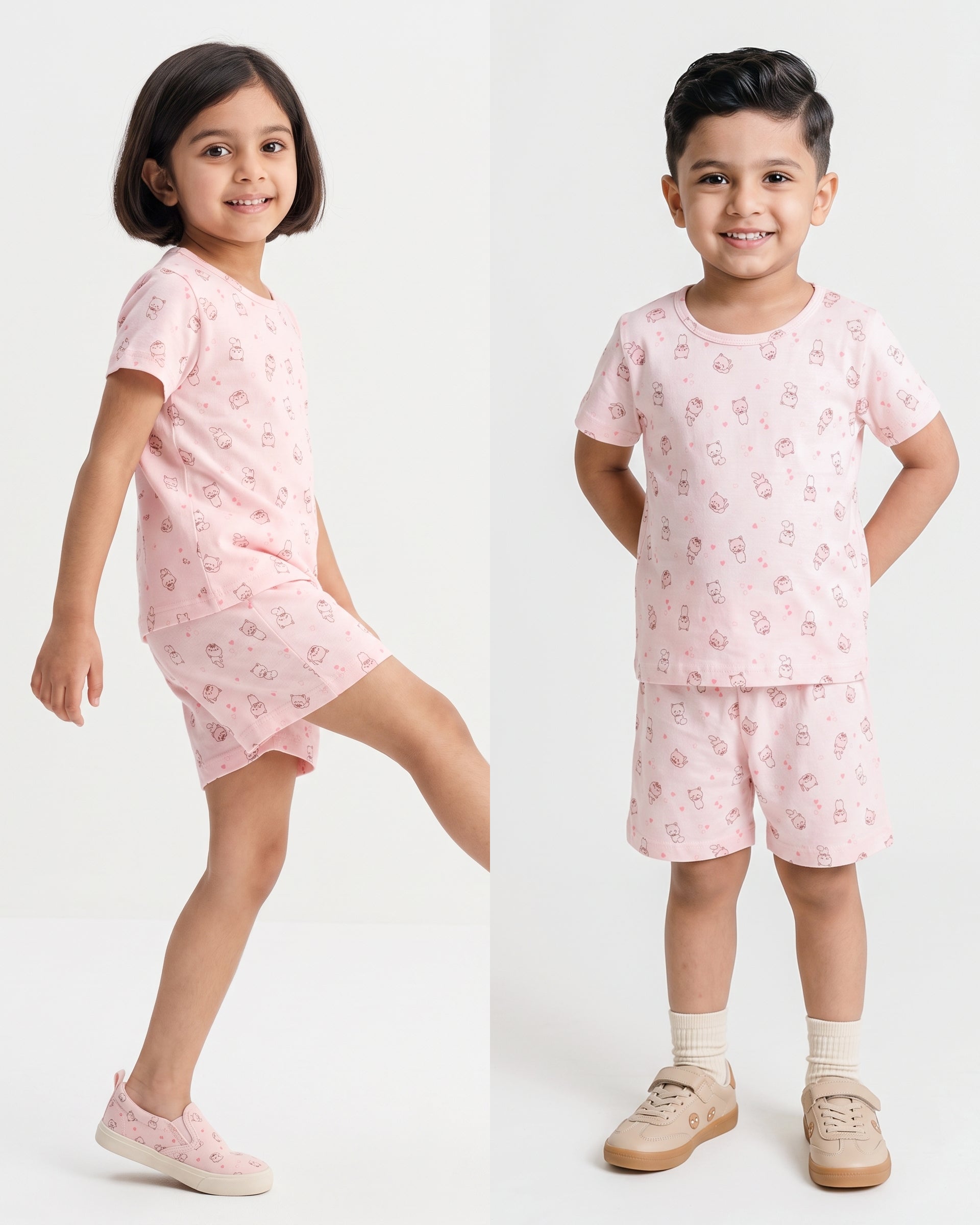 Lightweight CO-ORD set- Half Sleeve T-shirt and Short - Pastel Pink