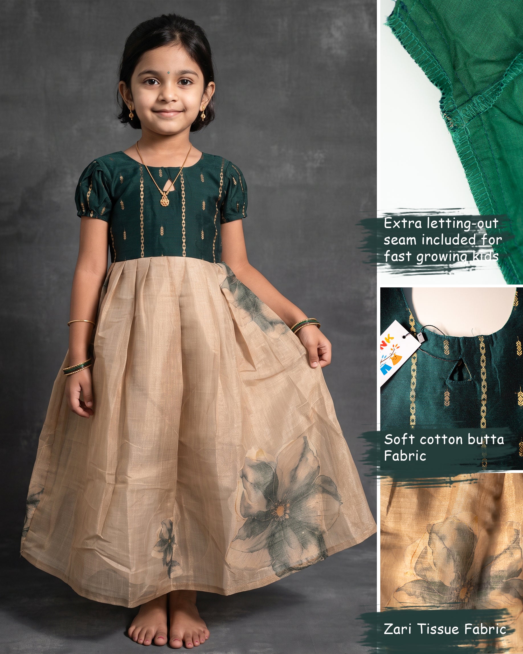 Ethnic frock - Green and Cream