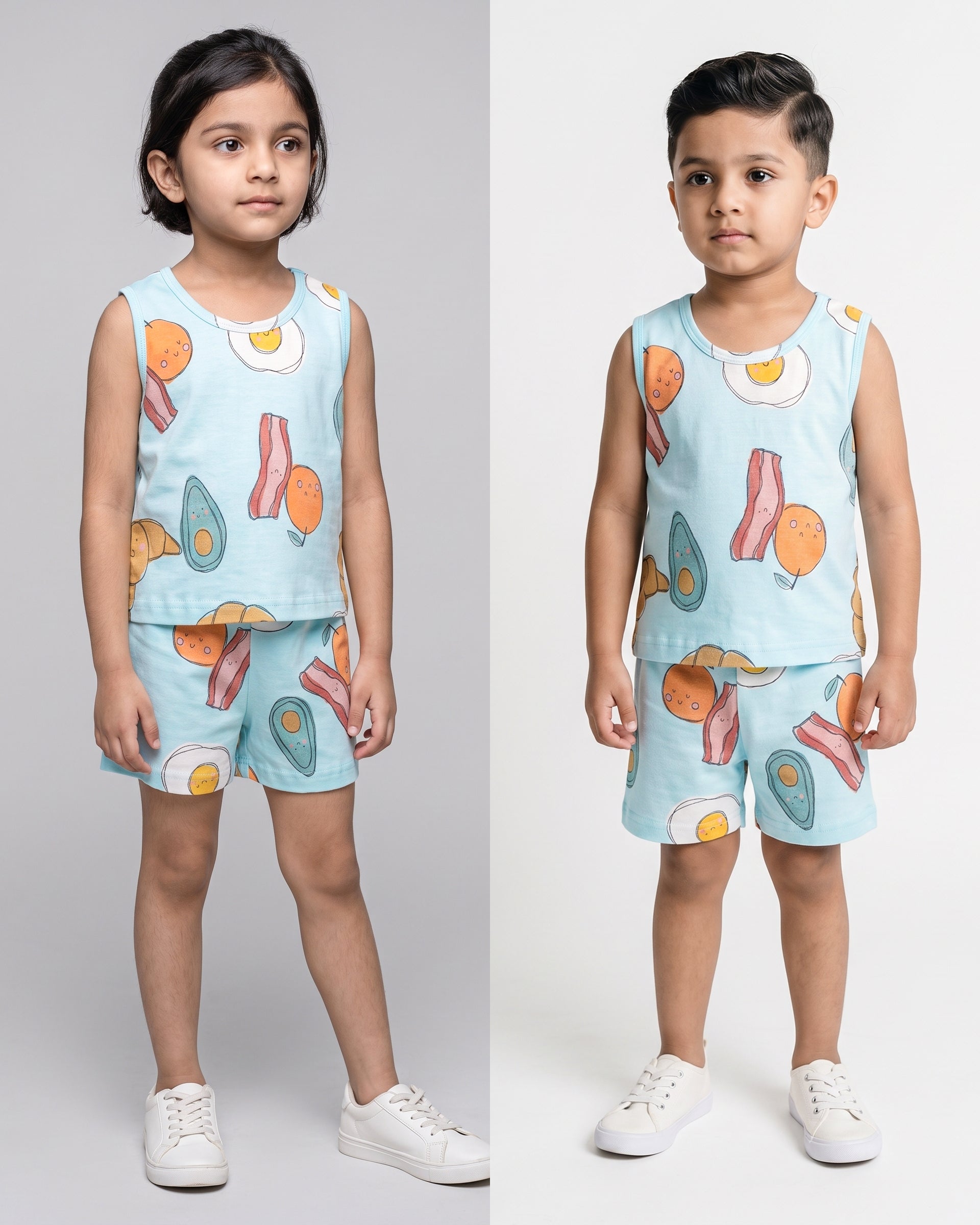 CO-ORD set- Sleeveless T-shirt and Short - Pastel blue Foodie