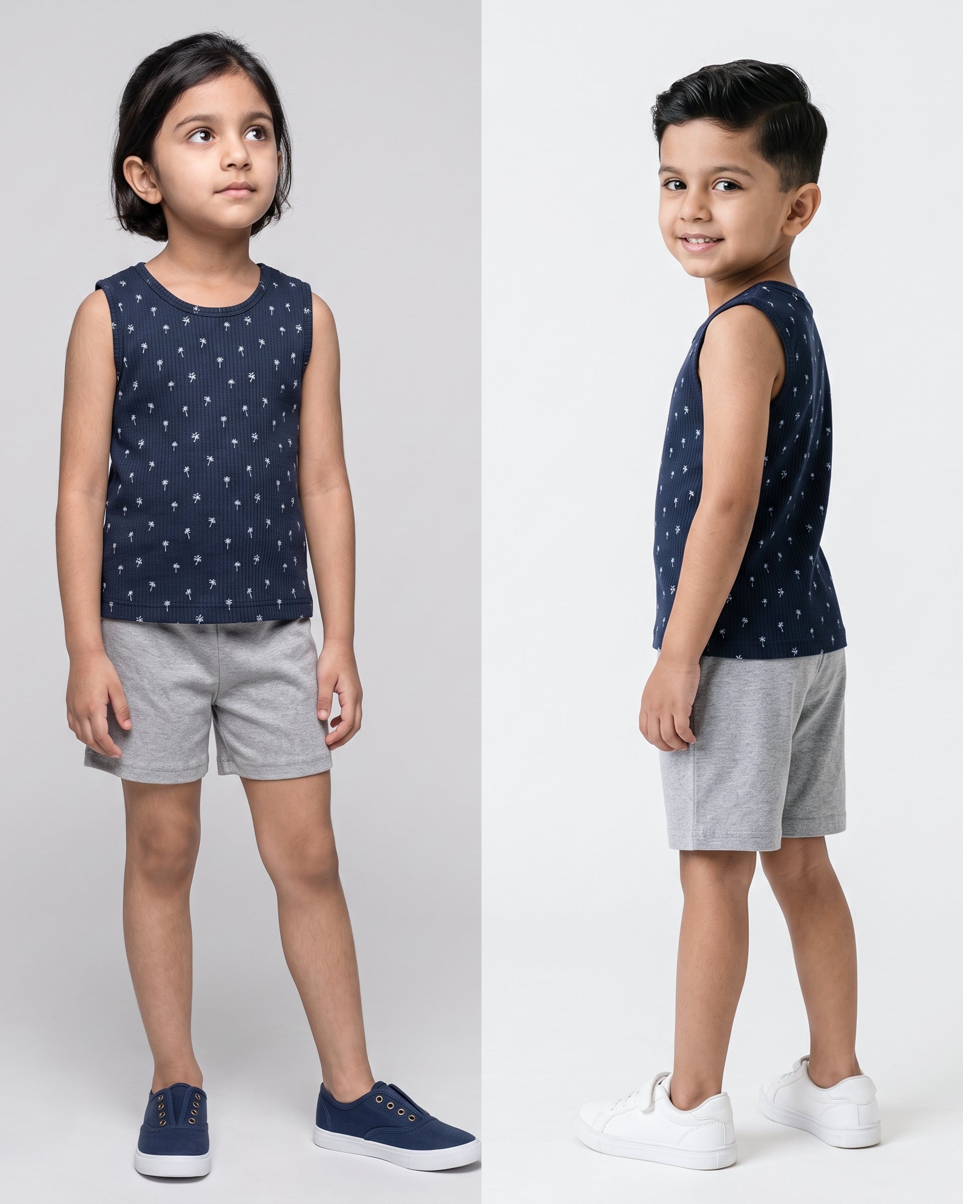 Unisex Sleeveless T-shirt and Short set - Grey Tree