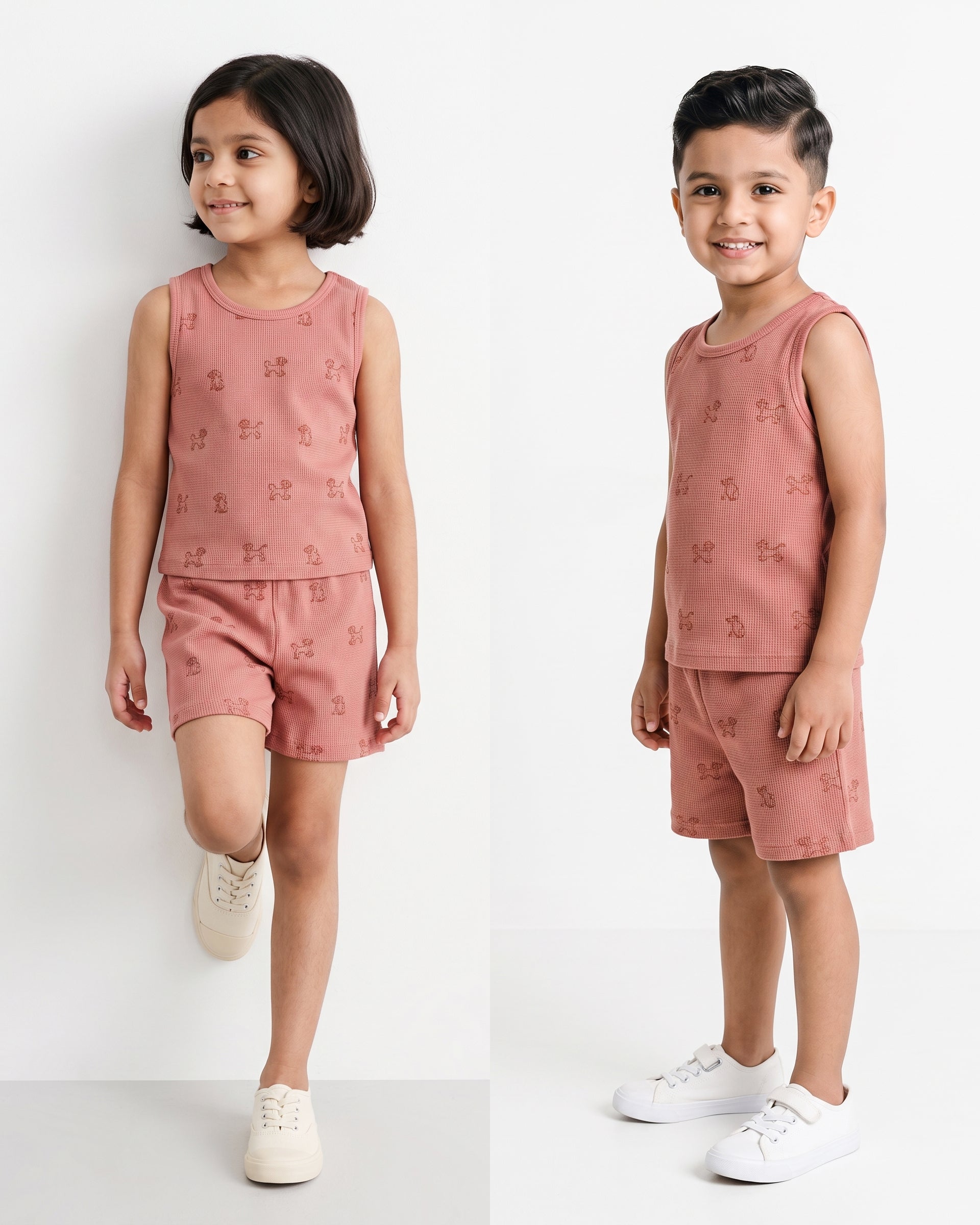 CO-ORD set- Sleeveless T-shirt and Short - Coral Lion cub