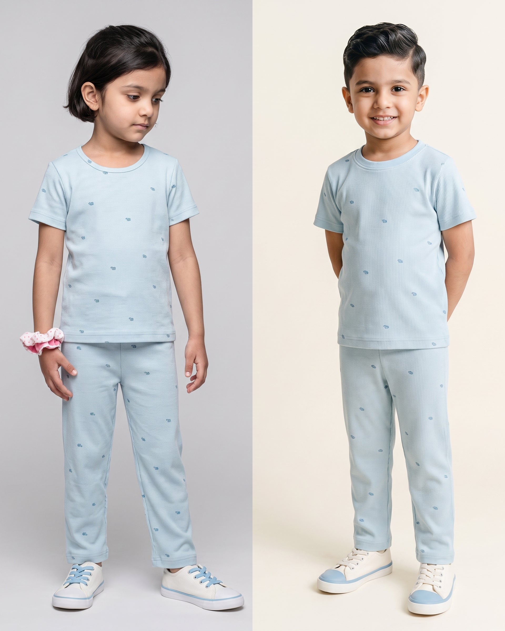 CO-ORD set- Half Sleeve T-shirt and Pant - pastel blue whales