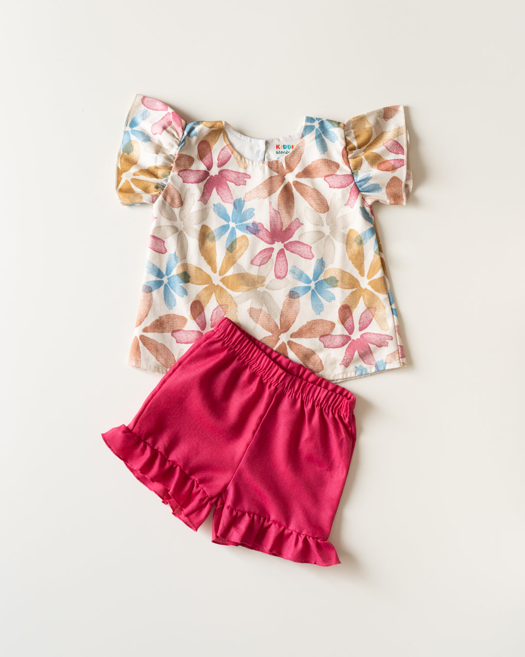 Flutter Shorts Set - Cream Floral with Pink