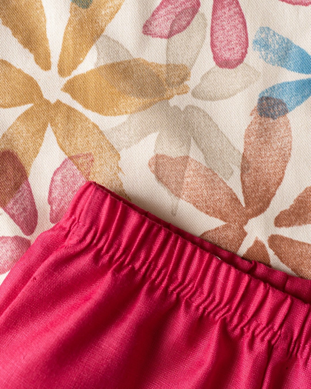 Flutter Shorts Set - Cream Floral with Pink