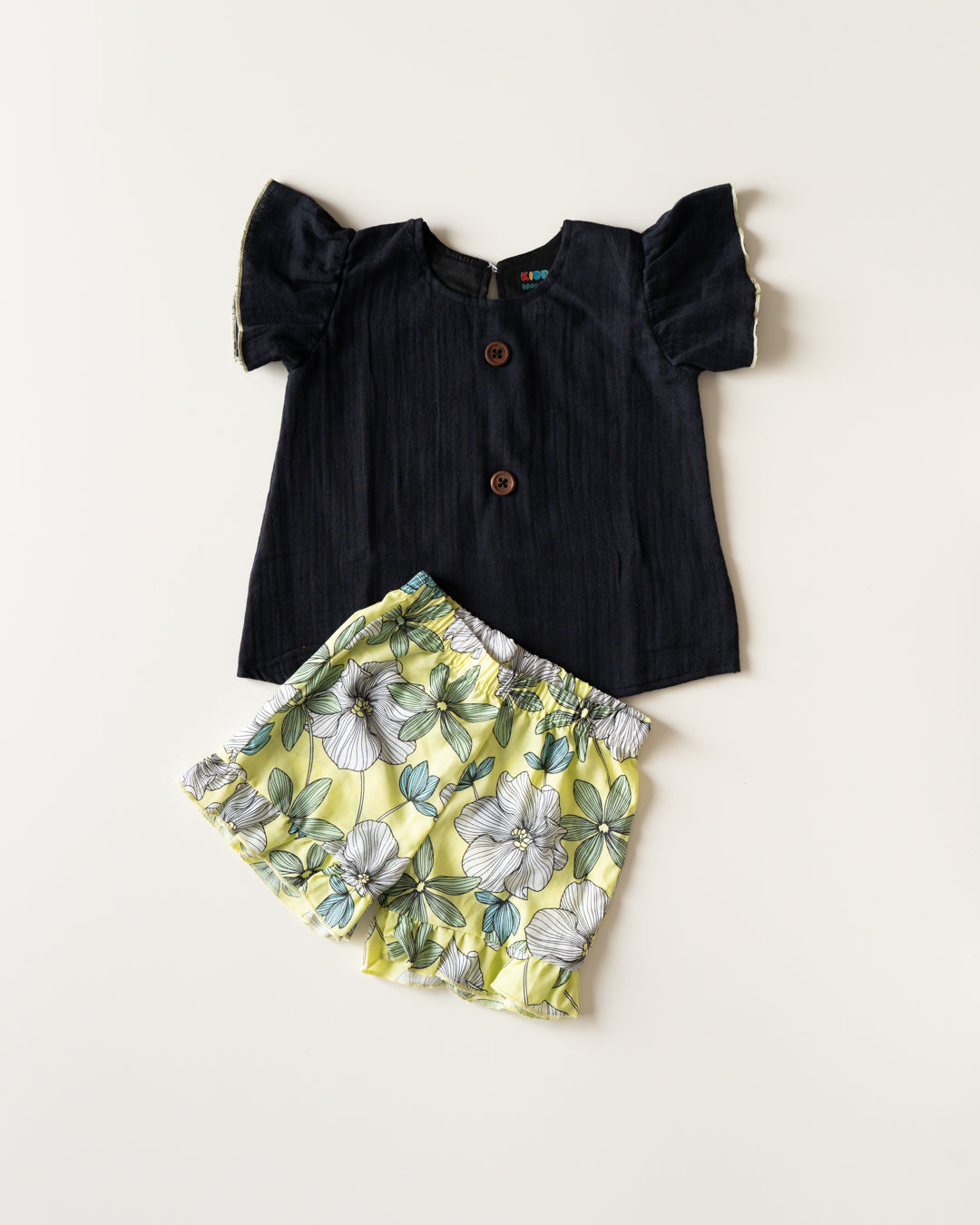 Flutter Shorts Set - Black with Green Floral
