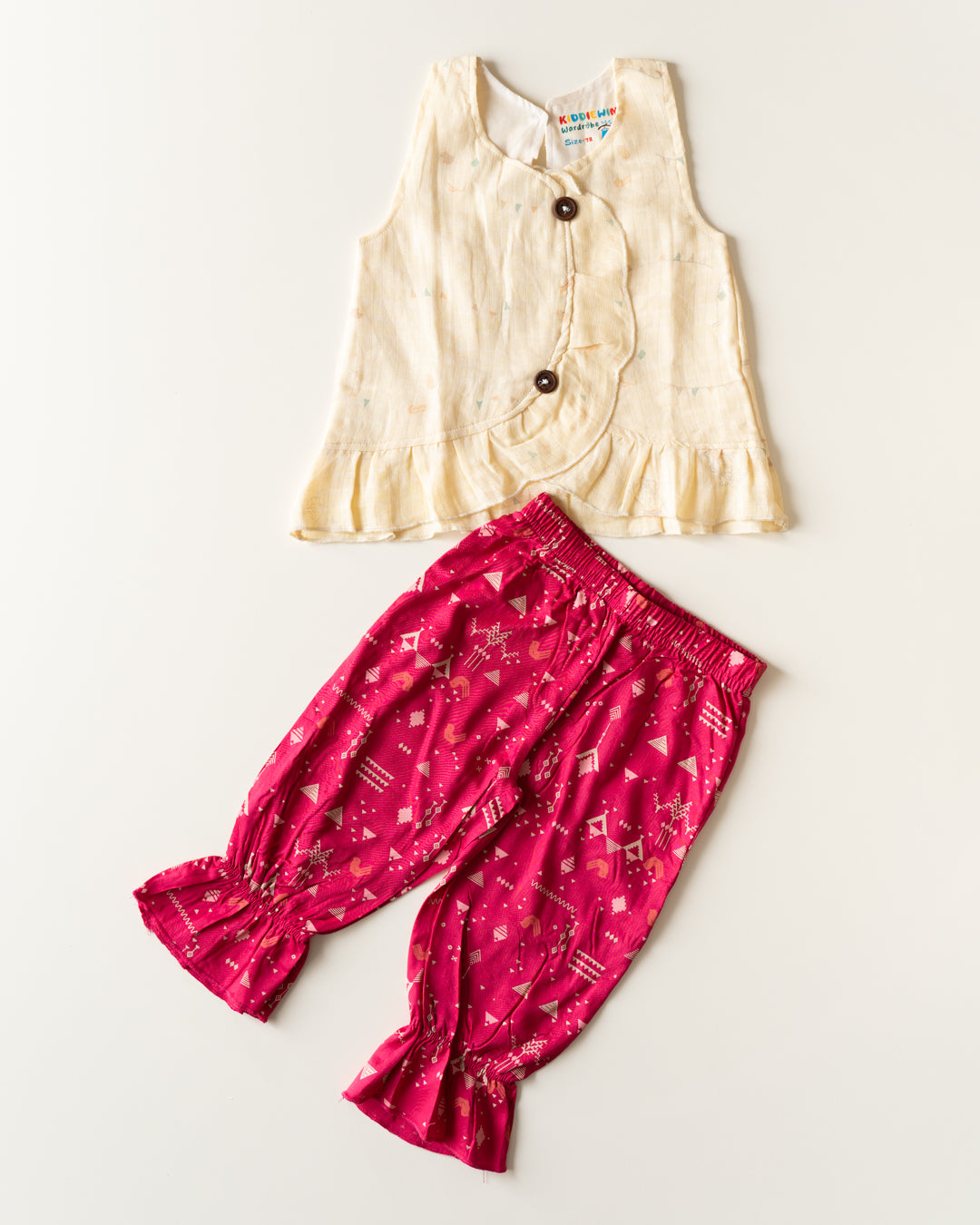 Ruffle Twin Set - Cream with Pink