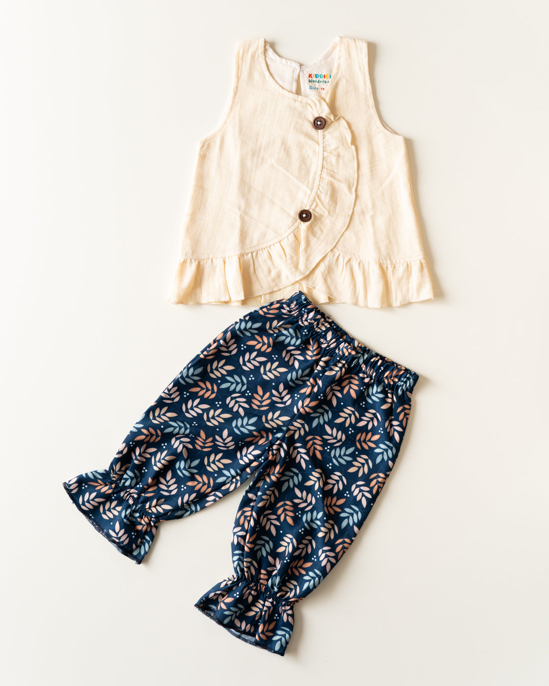 Ruffle Twin Set - Cream with Navy Blue