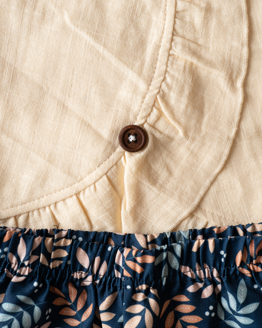 Ruffle Twin Set - Cream with Navy Blue