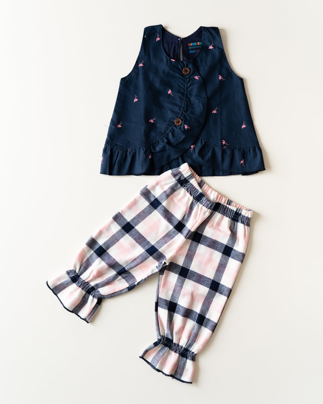 Ruffle Twin Set - Navy Blue with Checks