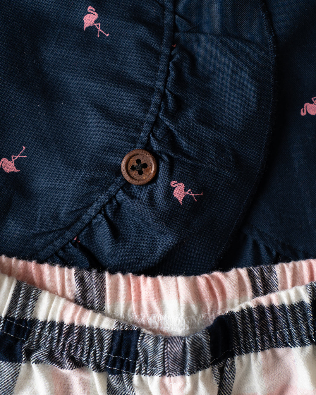 Ruffle Twin Set - Navy Blue with Checks