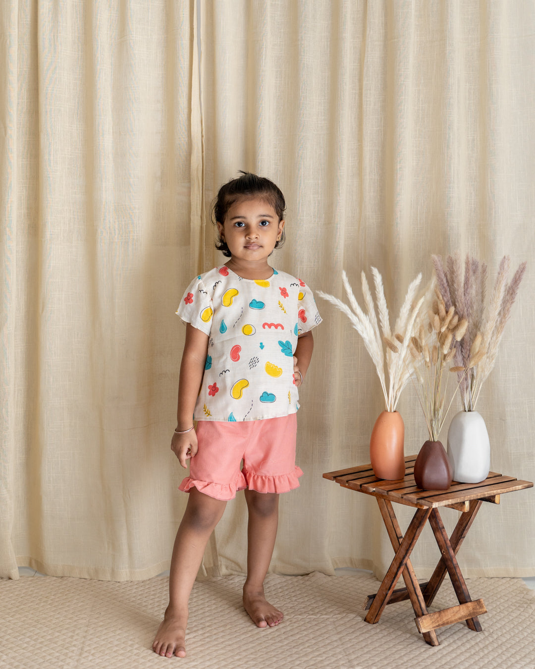 Flutter Shorts Set - Cream with Peach