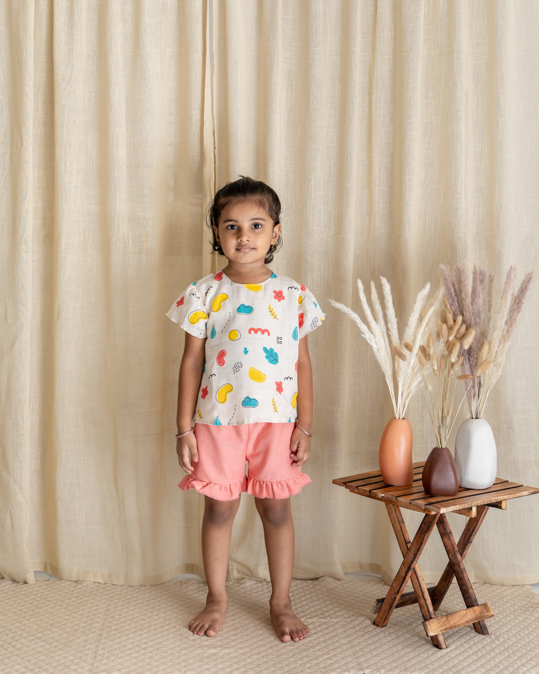 Flutter Shorts Set - Cream with Peach