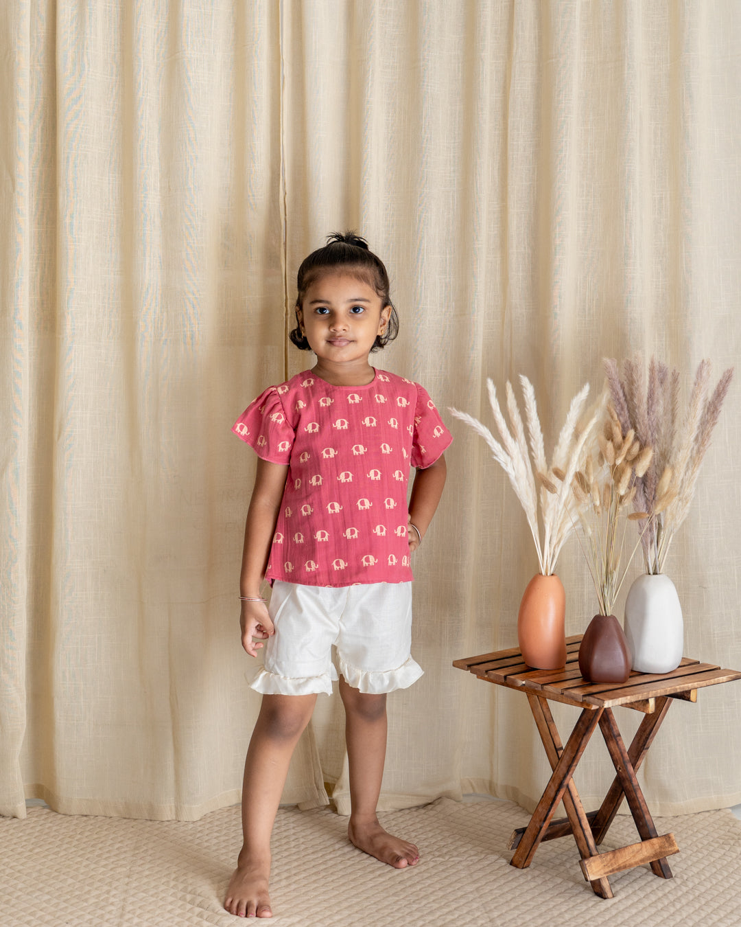 Flutter Shorts Set - Blush Pink with Cream