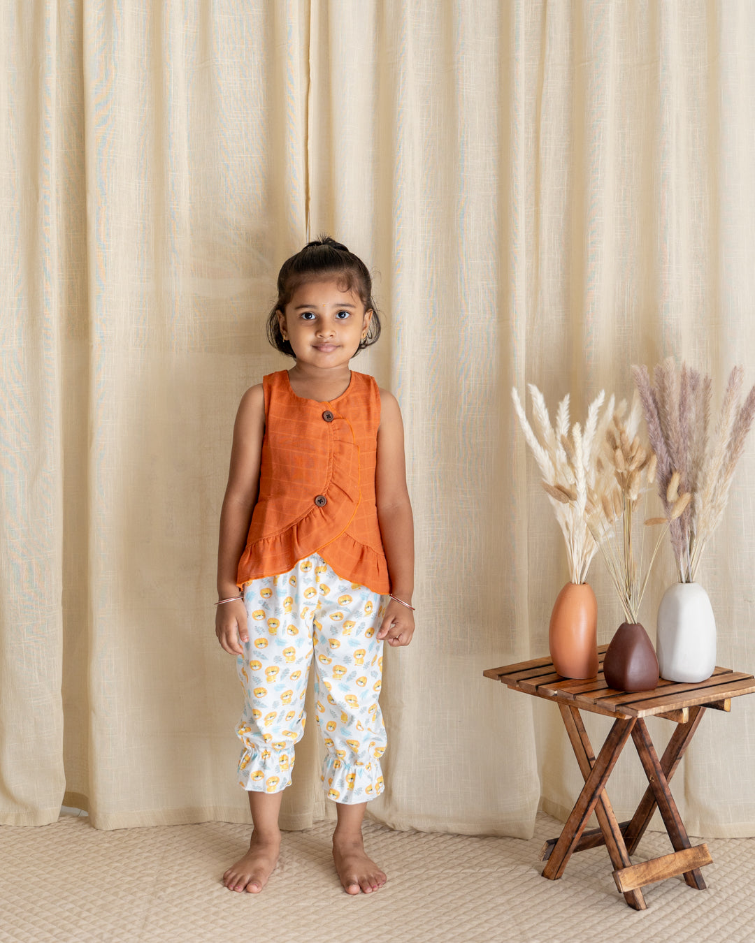 Ruffle Twin Set - Sunset Orange with White