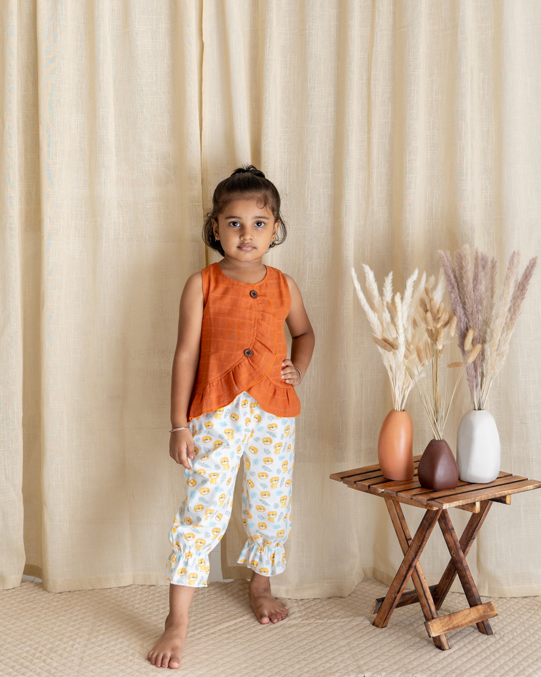 Ruffle Twin Set - Sunset Orange with White