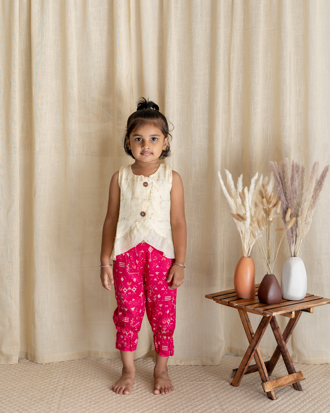 Ruffle Twin Set - Cream with Pink
