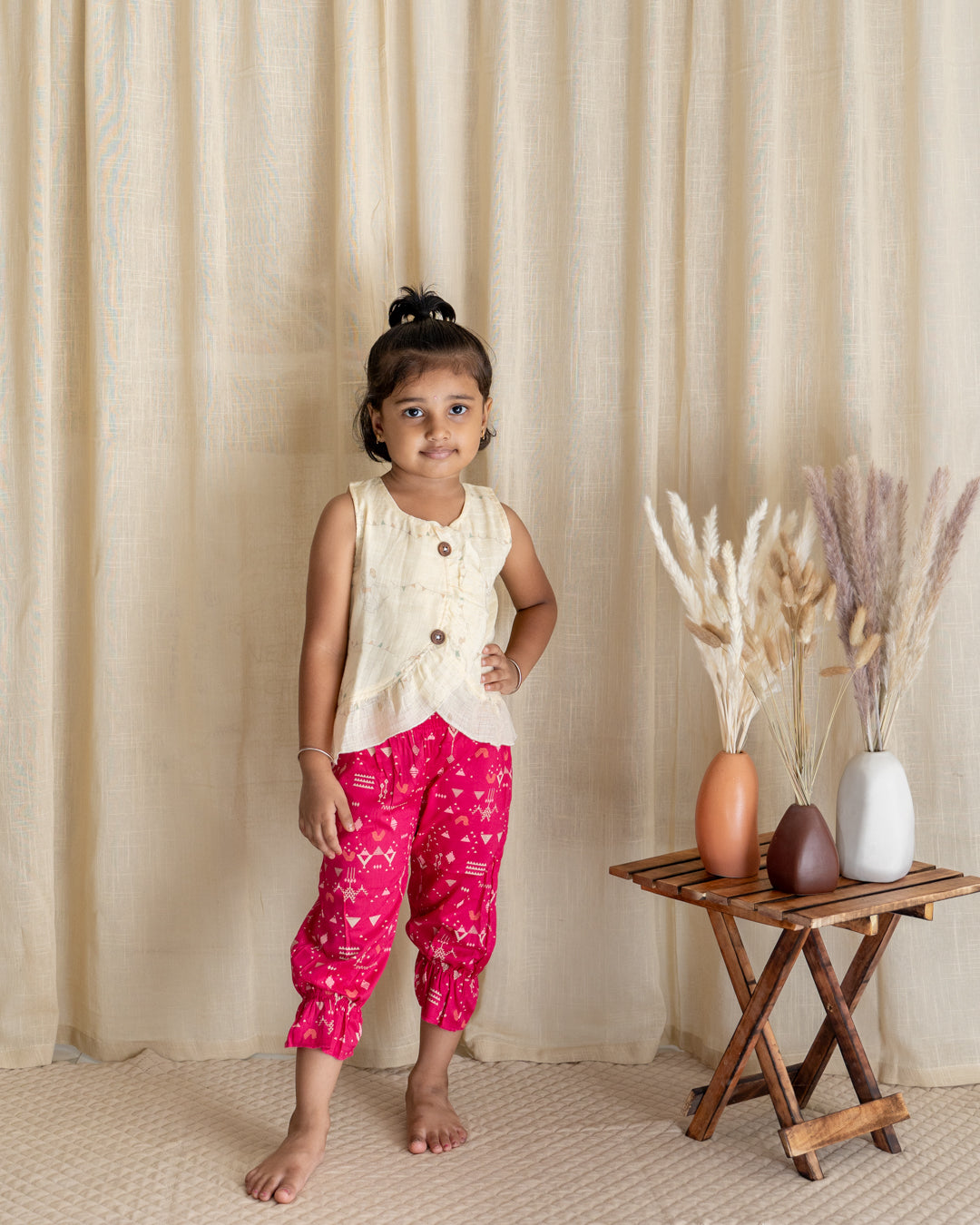 Ruffle Twin Set - Cream with Pink