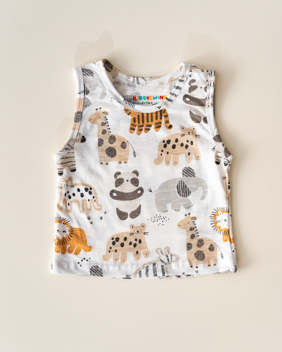 CO-ORD set- Sleeveless T-shirt and Short - White Animals