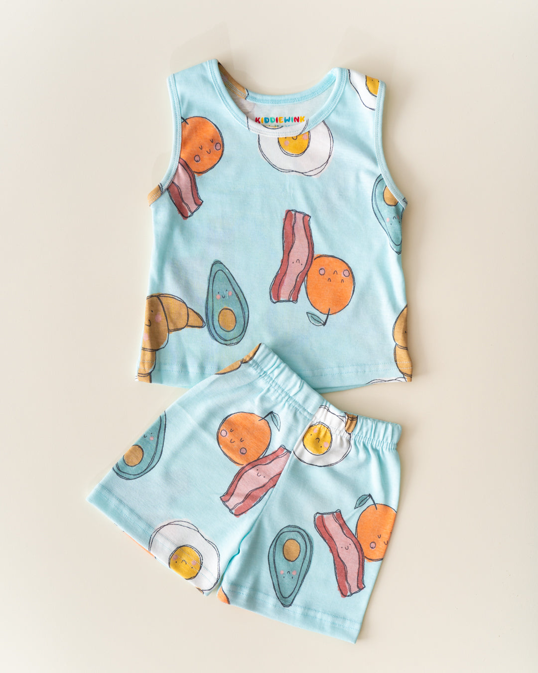 CO-ORD set- Sleeveless T-shirt and Short - Pastel blue Foodie