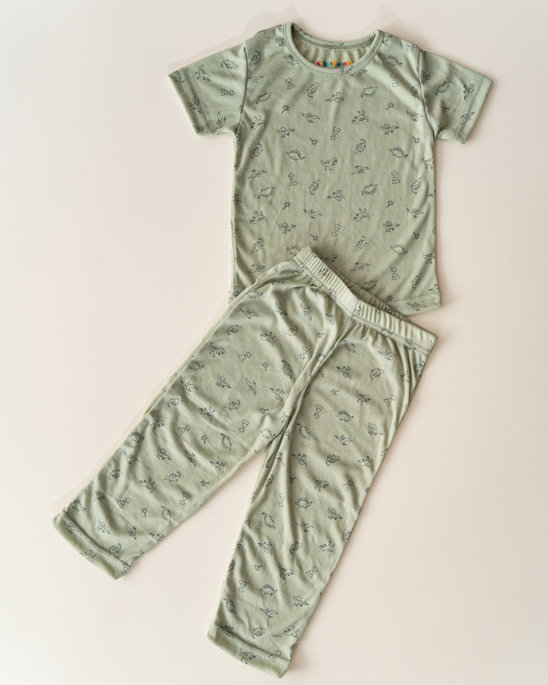Lightweight CO-ORD set- Half Sleeve T-shirt and Pant - mint green Dino