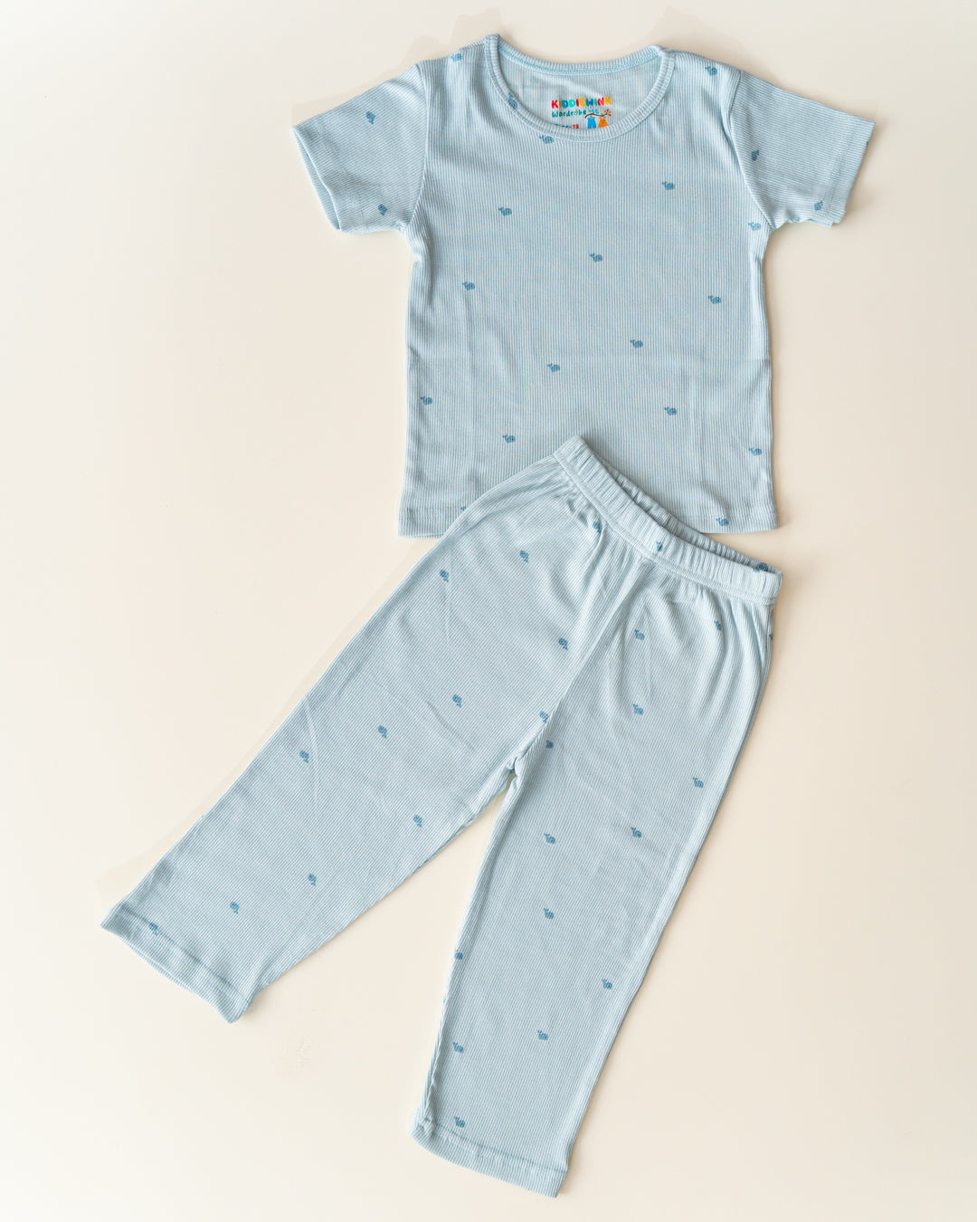 CO-ORD set- Half Sleeve T-shirt and Pant - pastel blue whales