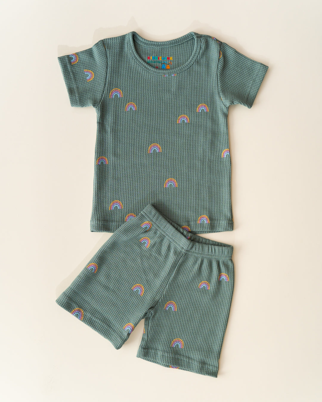 CO-ORD set- Half Sleeve T-shirt and Short - Teal Rainbow
