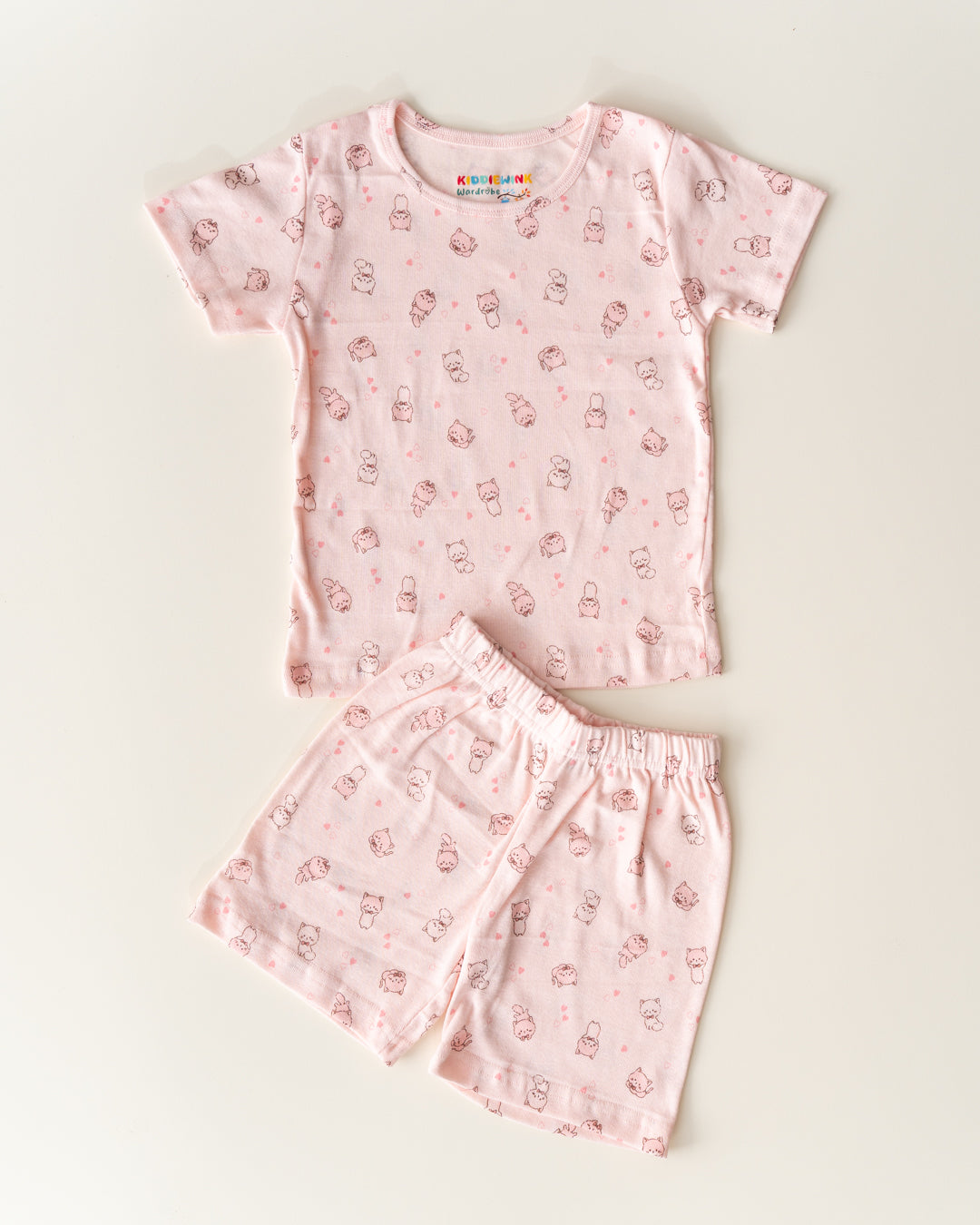 Lightweight CO-ORD set- Half Sleeve T-shirt and Short - Pastel Pink