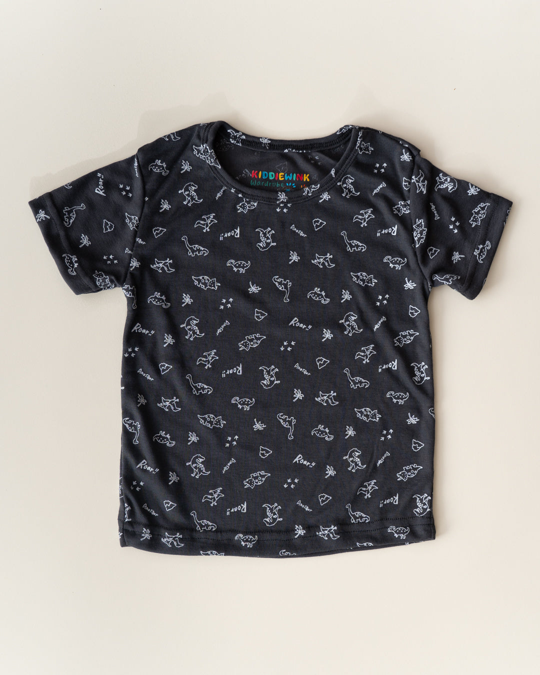 Lightweight CO-ORD set- Half Sleeve T-shirt and Short - Black Dino