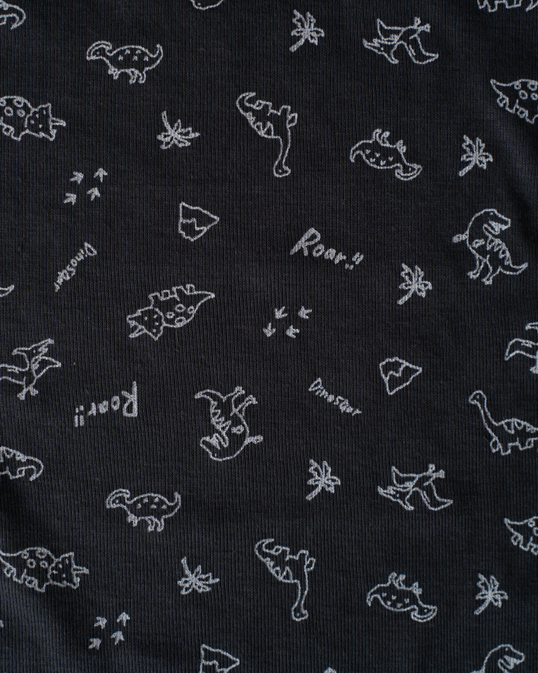 Lightweight CO-ORD set- Half Sleeve T-shirt and Short - Black Dino