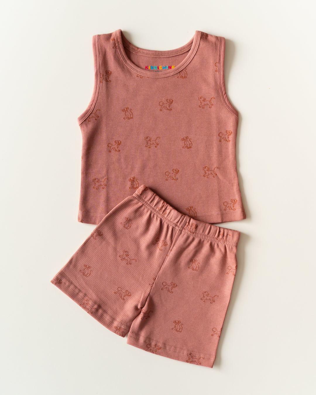 CO-ORD set- Sleeveless T-shirt and Short - Coral Lion cub