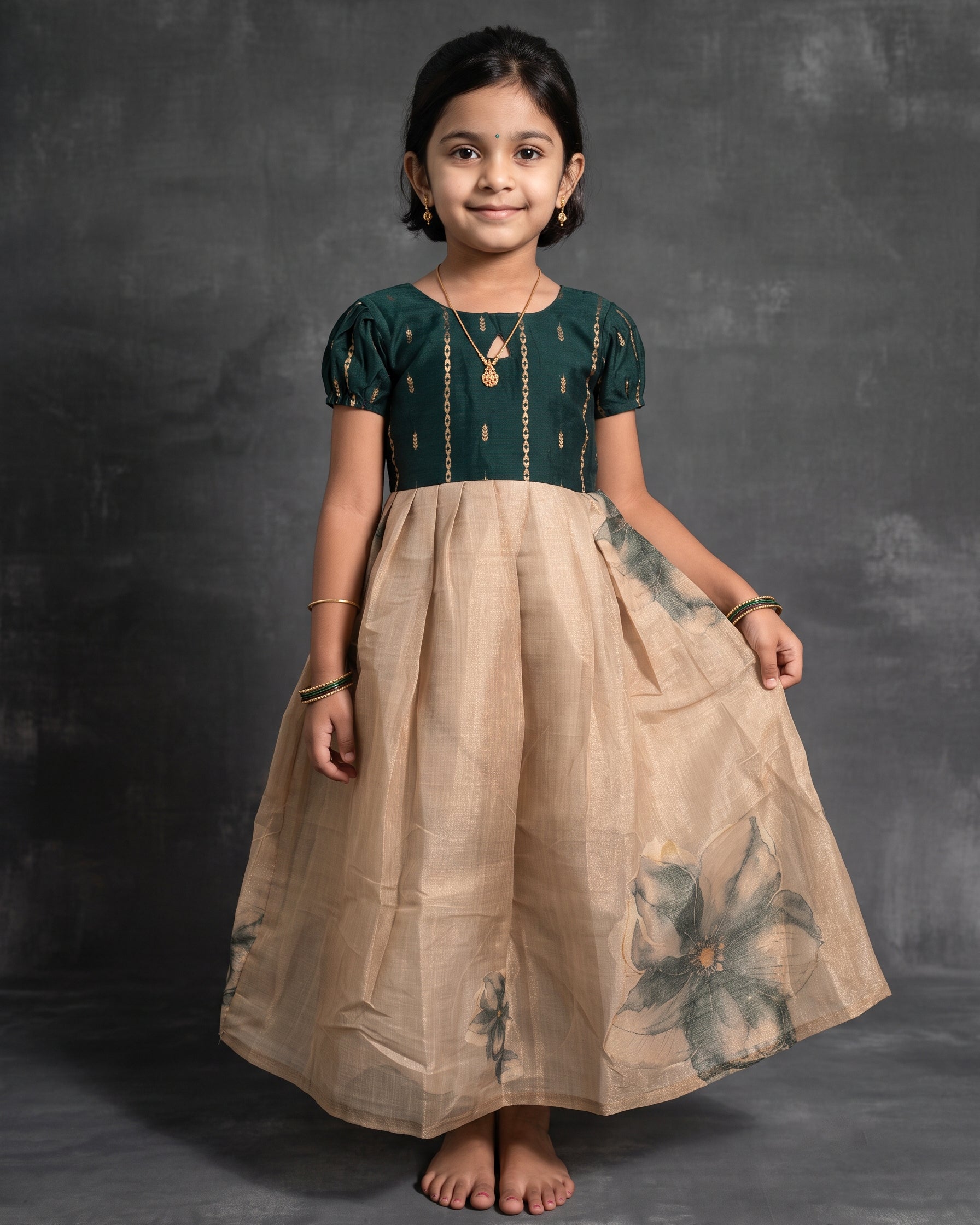 Ethnic frock - Green and Cream