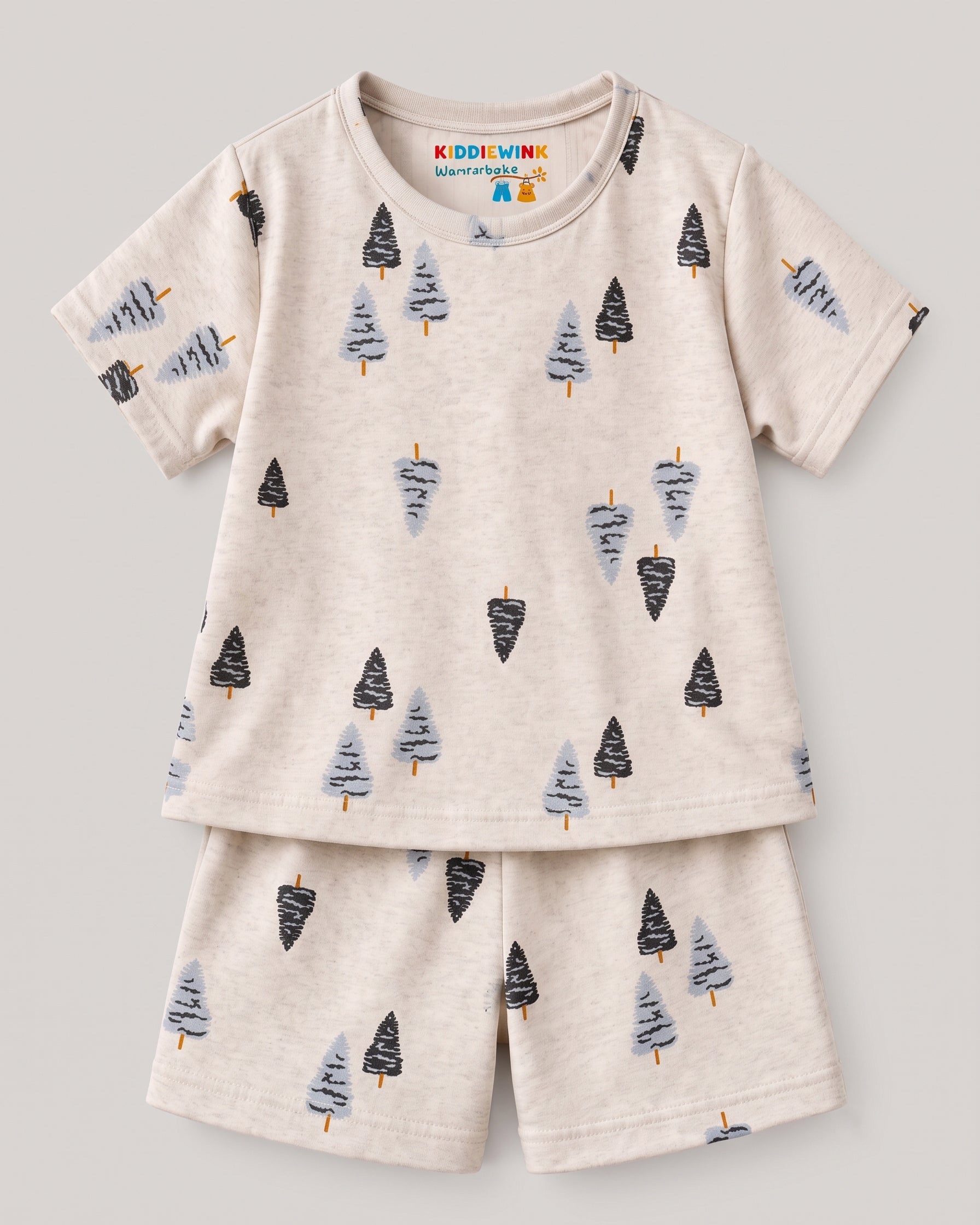 3 Set Combo! CO-ORD set - Half Sleeve T-shirt and Short | Teal Rainbow, Black Dino & Off‑White Pine