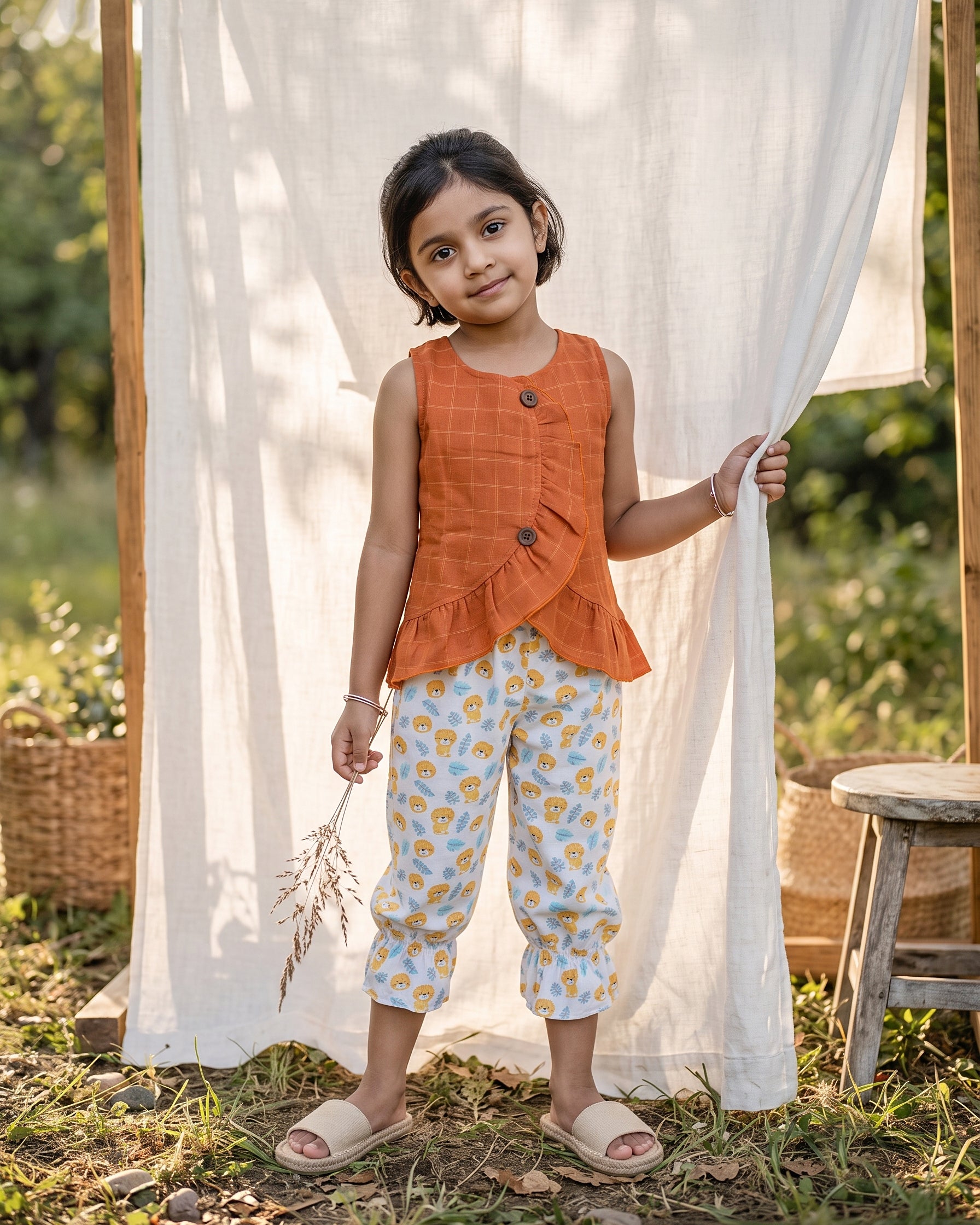 Ruffle Twin Set - Sunset Orange with White