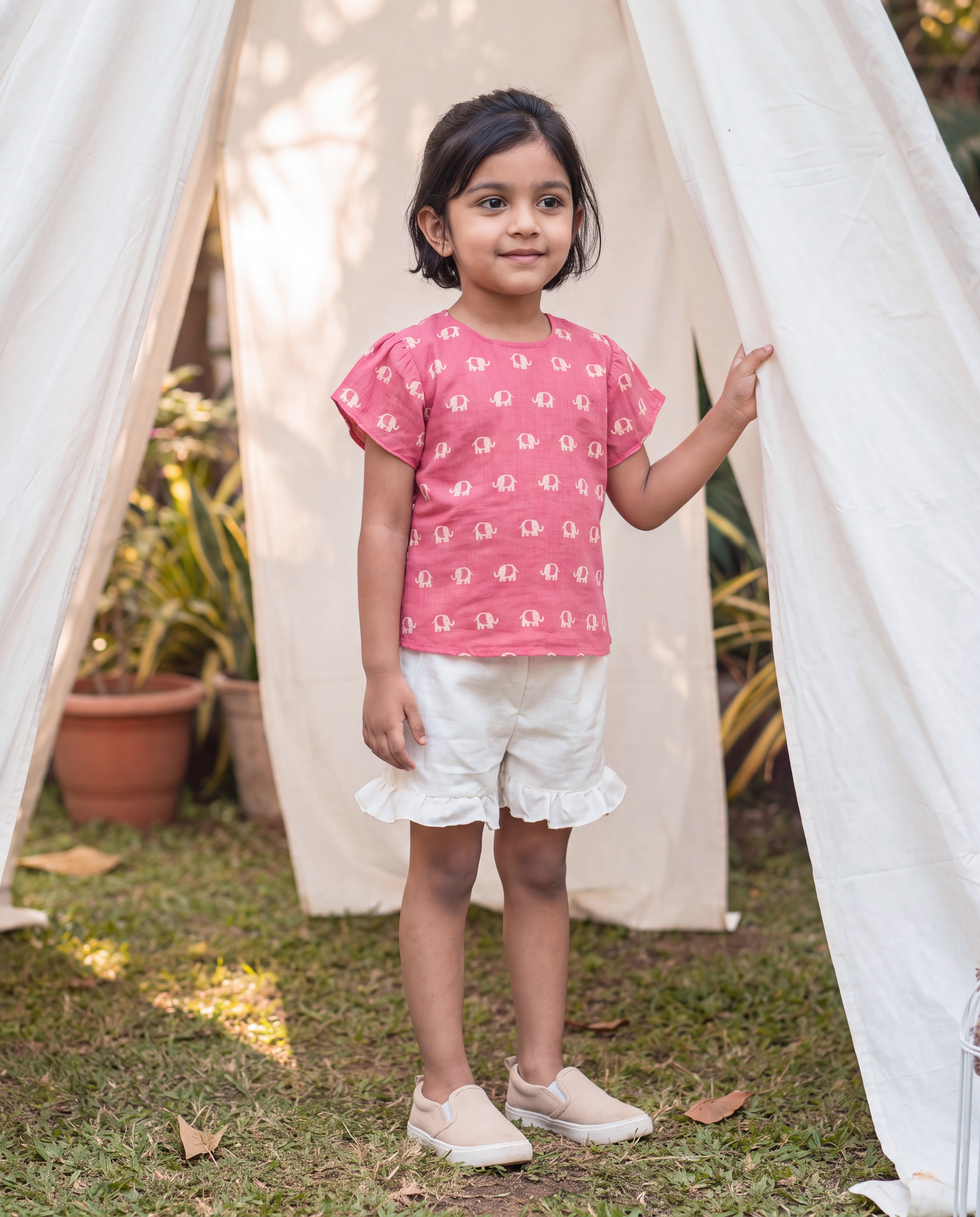 Flutter Shorts Set - Blush Pink with Cream