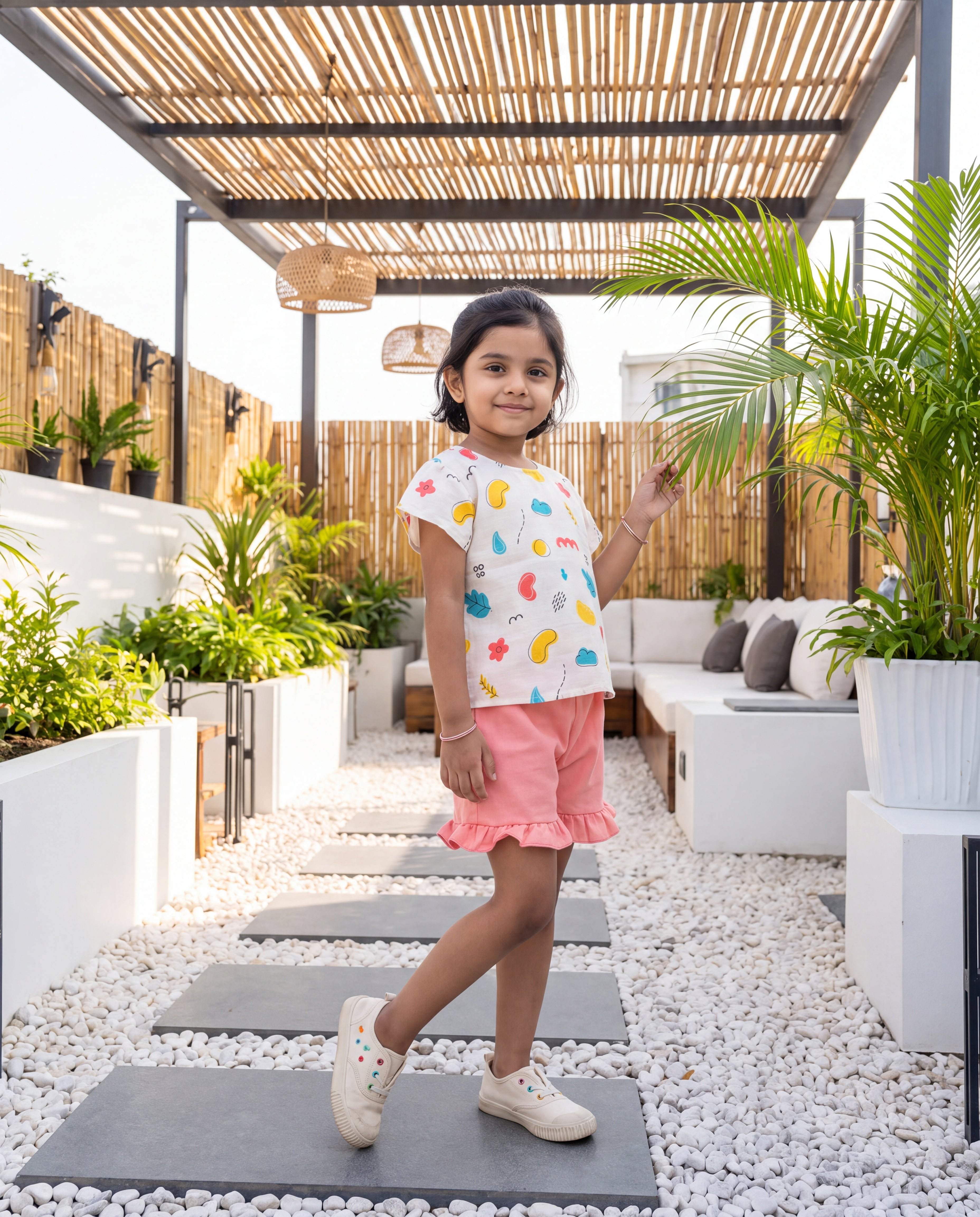 Flutter Shorts Set - Cream with Peach